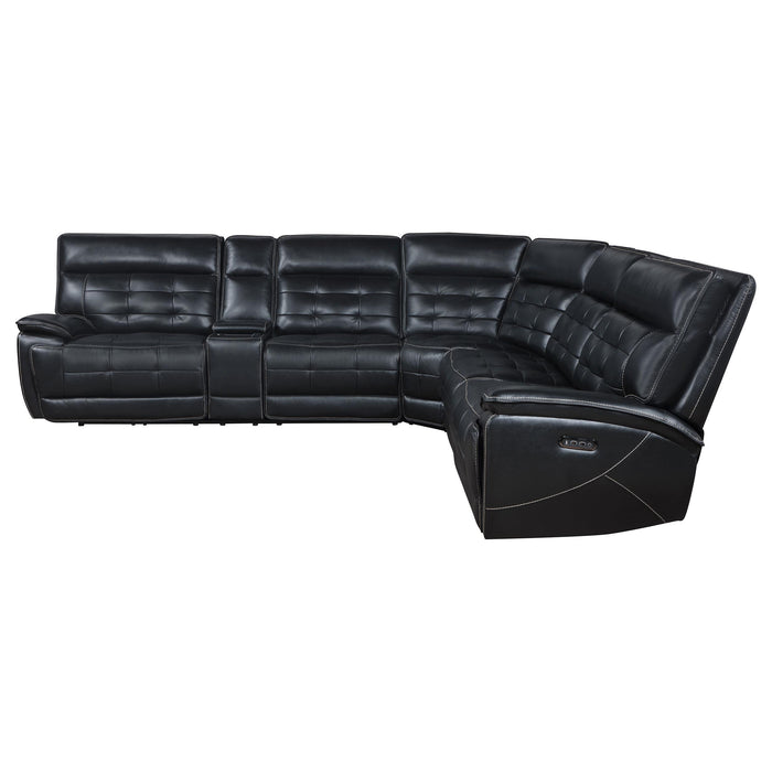 Hewitt Leather Upholstered Power Reclining Sectional Black - Visions in Furniture (La Mirada, CA)