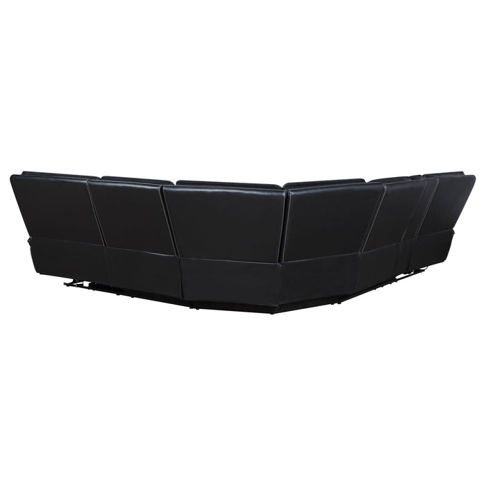 Hewitt Leather Upholstered Power Reclining Sectional Black - Visions in Furniture (La Mirada, CA)