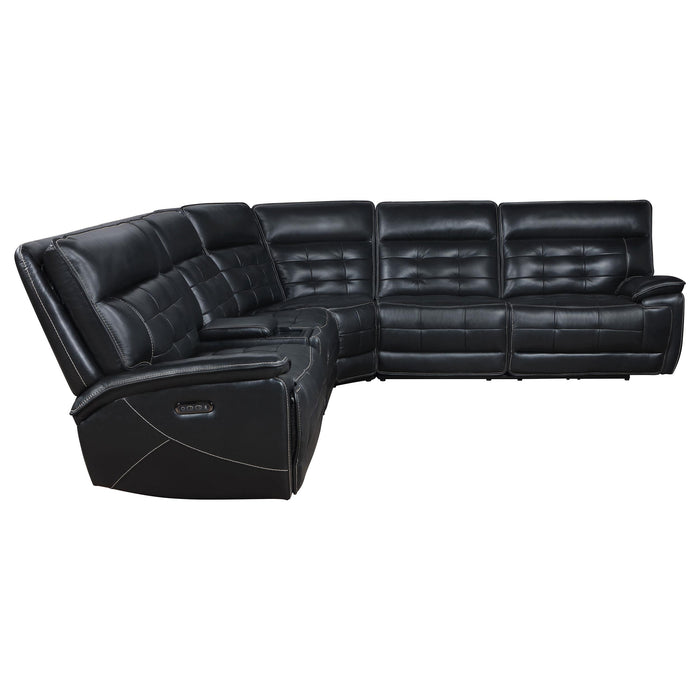 Hewitt Leather Upholstered Power Reclining Sectional Black - Visions in Furniture (La Mirada, CA)