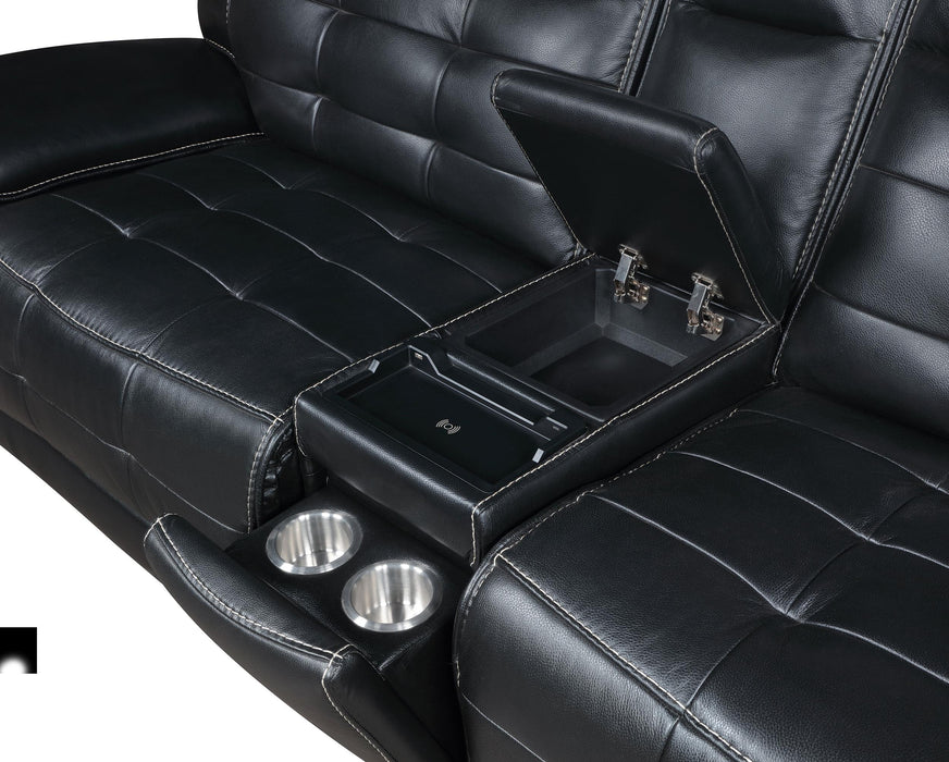 Hewitt Leather Upholstered Power Reclining Sectional Black - Visions in Furniture (La Mirada, CA)