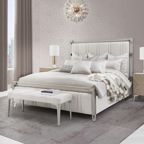 AICO Furniture Penthouse Queen Upholstered Platform Bed in Ash Gray - Visions in Furniture (La Mirada, CA)