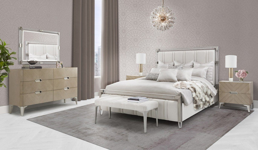 AICO Furniture Penthouse Queen Upholstered Platform Bed in Ash Gray - Visions in Furniture (La Mirada, CA)