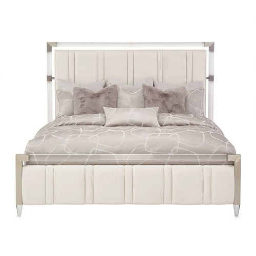 AICO Furniture Penthouse Queen Upholstered Platform Bed in Ash Gray - Visions in Furniture (La Mirada, CA)