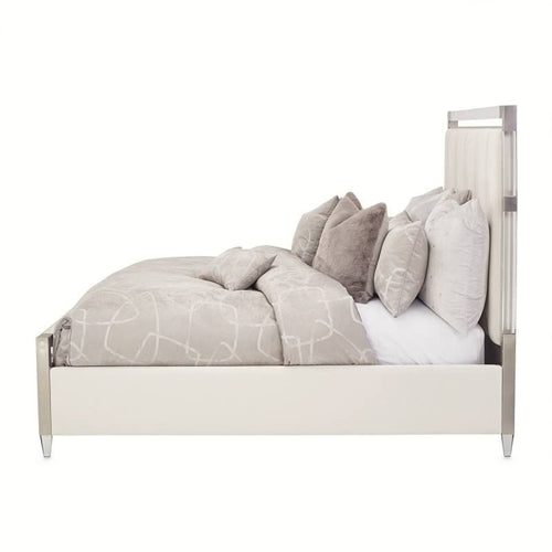 AICO Furniture Penthouse Queen Upholstered Platform Bed in Ash Gray - Visions in Furniture (La Mirada, CA)