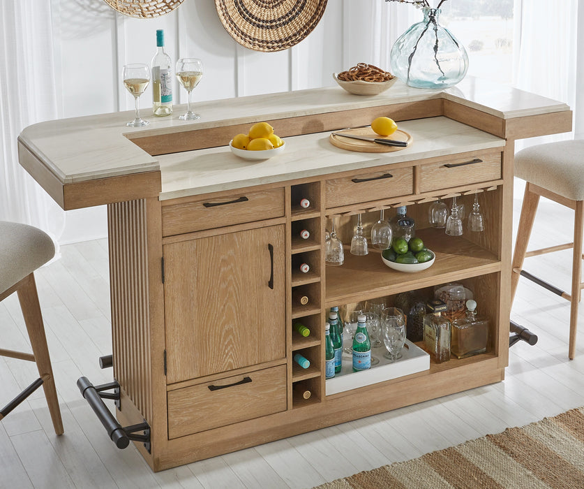Parker House Escape - Dining 78 Inch Bar with 2 Upholstered Swivel Barstools