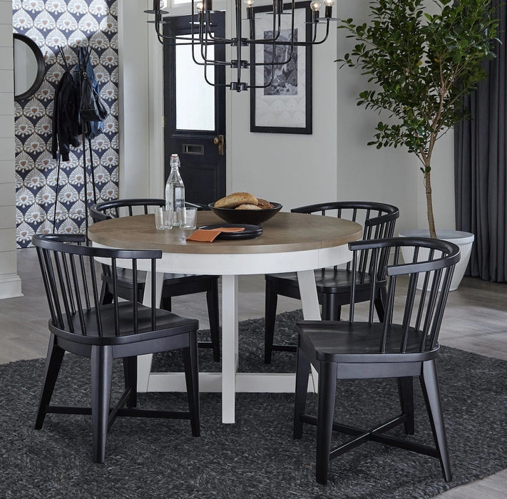 Parker House Americana Modern Dining 48-66 inch Round Dining Table and 4 Black Barrel Chairs