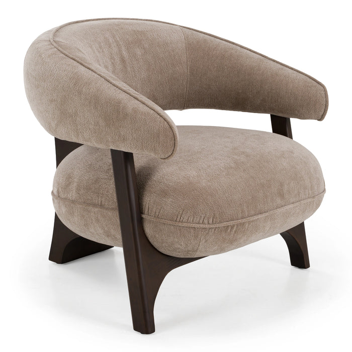 Kirby - Modern Tan Fabric + Brown Oak Accent Chair