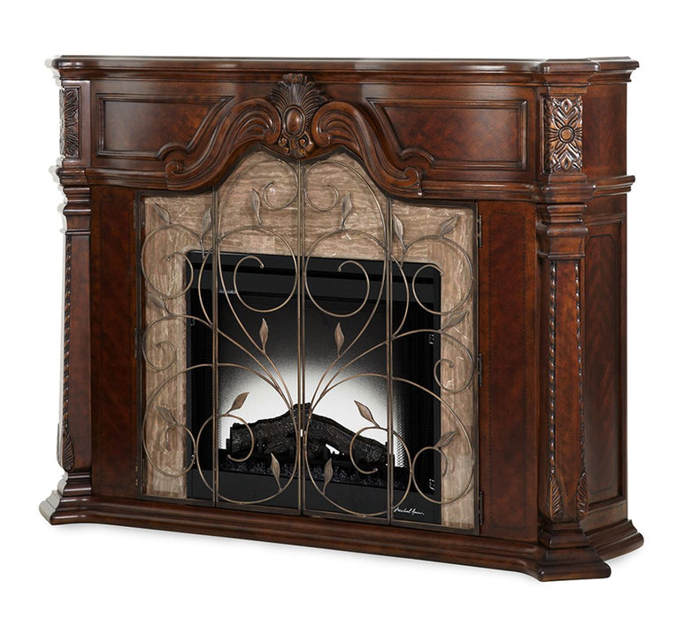AICO Windsor Court Fireplace without Insert in Vintage Fruitwood - Visions in Furniture (La Mirada, CA)