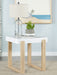 Pala Rectangular End Table with Sled Base White High Gloss and Natural - Visions in Furniture (La Mirada, CA)
