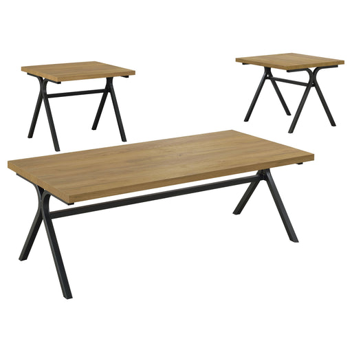 Colmar 3-piece Trestle Occasional Table Set Golden Oak and Gunmetal - Visions in Furniture (La Mirada, CA)