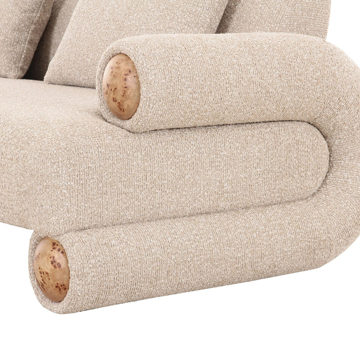 Odette - Modern Beige Fabric + White Burl Sofa