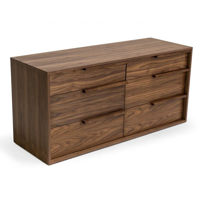 Amberlie - Modern White Vegan Leather + Walnut 4-Piece Bedroom Set