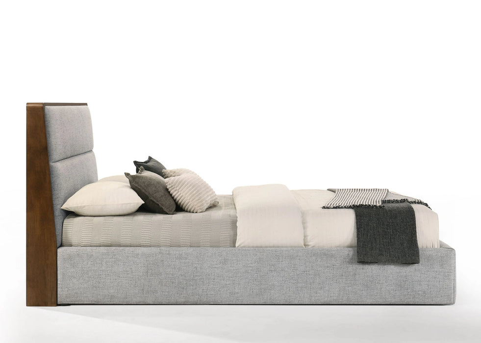 Dustin - Modern Grey Fabric & Walnut Trimmed Bedroom Set