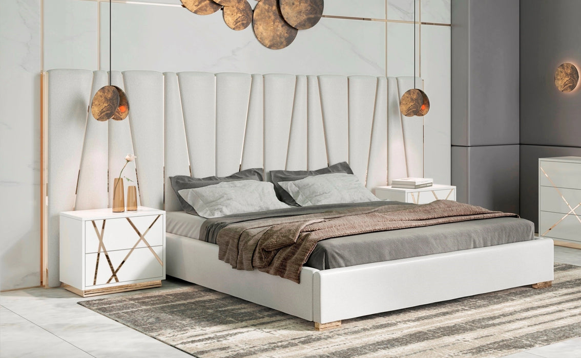 Nixa - Modern White + Gold 4-Piece Bedroom Set