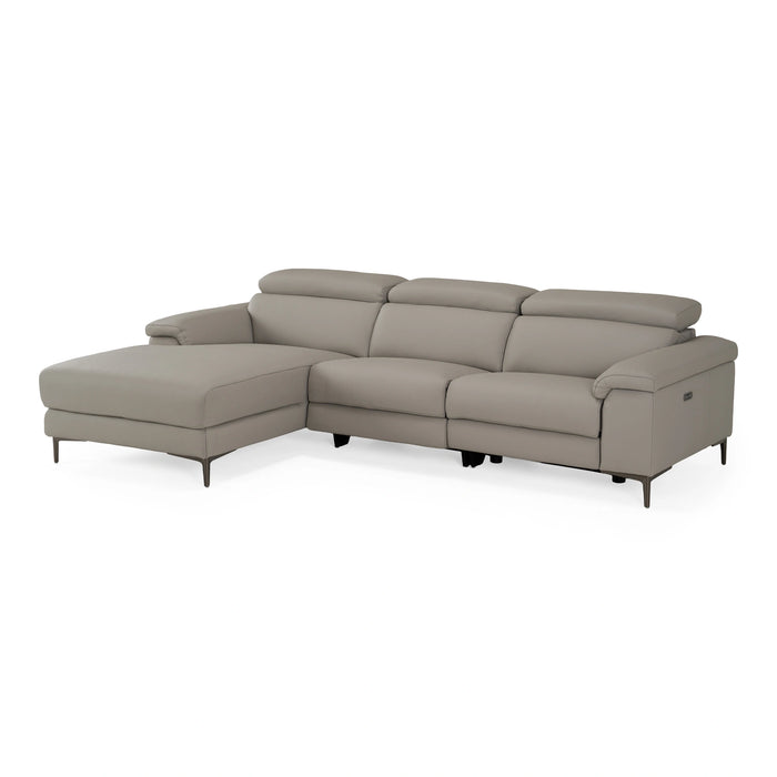Meidas - Modern Light Grey Leather Sectional Sofa + 2 Recliners - Left Facing Chaise