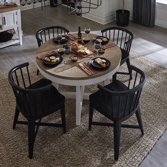 Parker House Americana Modern Dining 48-66 inch Round Dining Table and 4 Black Barrel Chairs