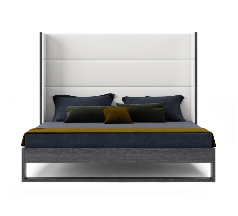 Heloise - Contemporary White Leather & Grey Elm Trim Bed