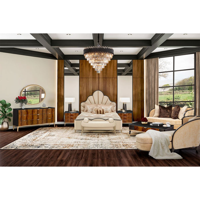 AICO Malibu Crest King Scalloped Panel Bed in Dark Espresso - Visions in Furniture (La Mirada, CA)