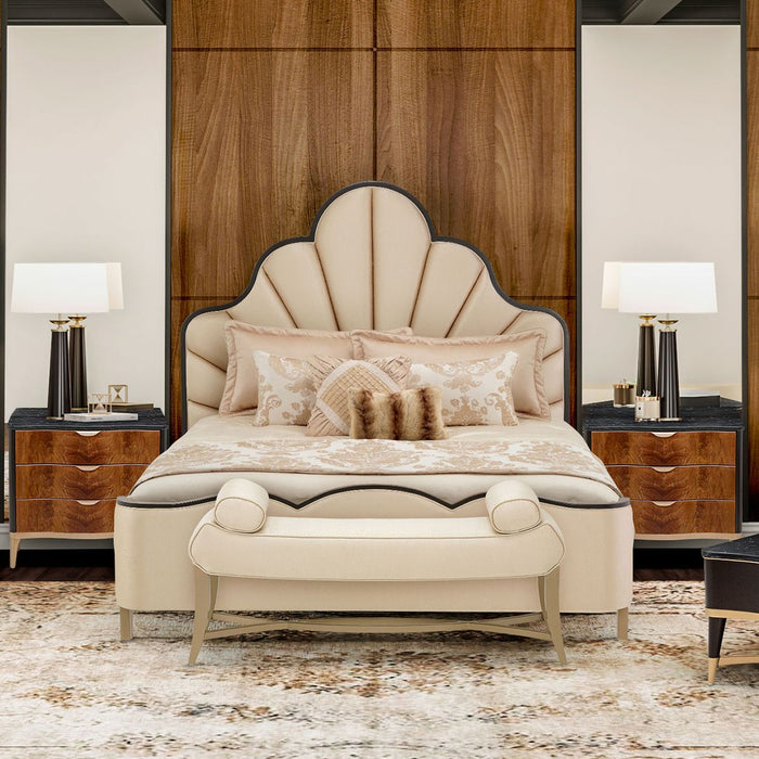 AICO Malibu Crest King Scalloped Panel Bed in Dark Espresso - Visions in Furniture (La Mirada, CA)