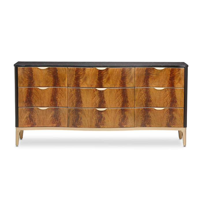 AICO Malibu Crest 9 Drawer Dresser in Crotch Mahogany - Visions in Furniture (La Mirada, CA)