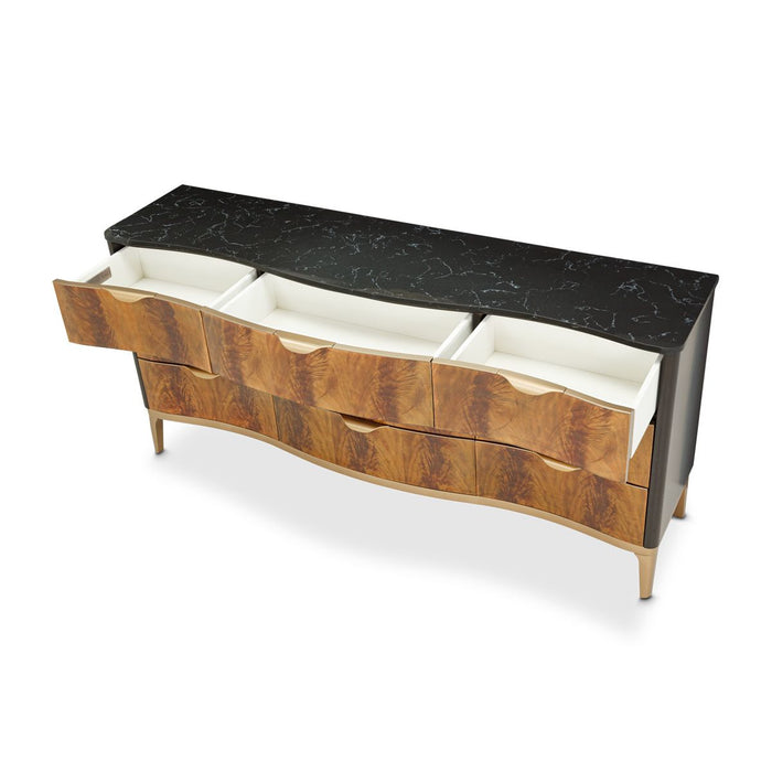 AICO Malibu Crest 9 Drawer Dresser in Crotch Mahogany - Visions in Furniture (La Mirada, CA)