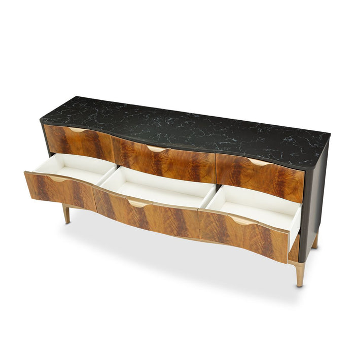AICO Malibu Crest 9 Drawer Dresser in Crotch Mahogany - Visions in Furniture (La Mirada, CA)