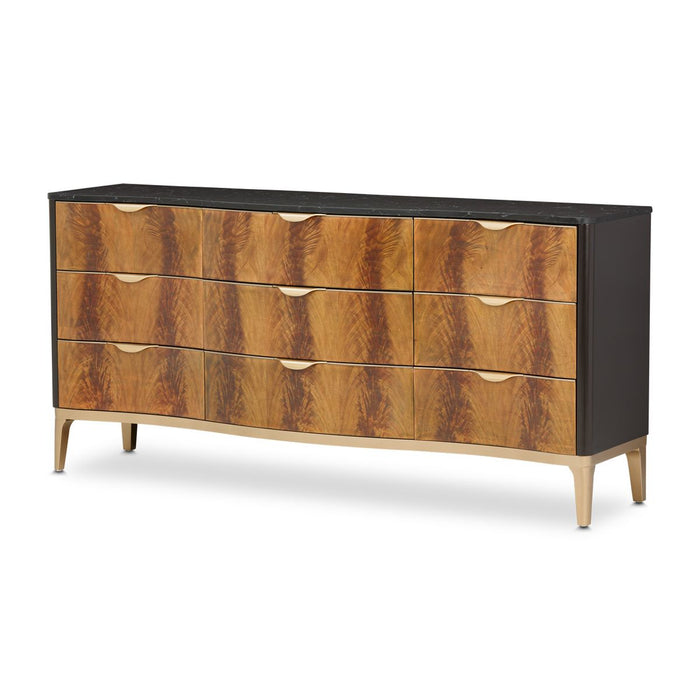 AICO Malibu Crest 9 Drawer Dresser in Crotch Mahogany - Visions in Furniture (La Mirada, CA)