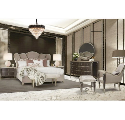 AICO Villa Cherie Queen Channel Tufted Upholstered Bed in Hazelnut - Visions in Furniture (La Mirada, CA)