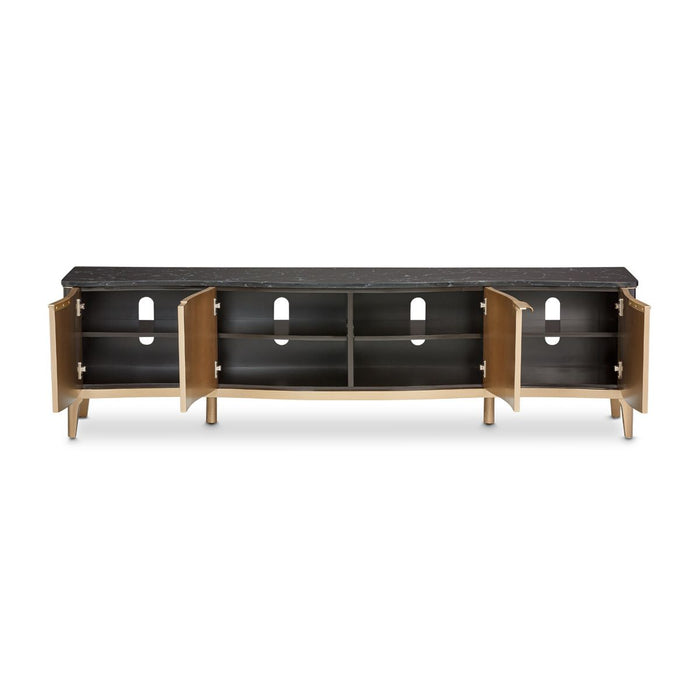 AICO Malibu Crest TV Console in Crotch Mahogany - Visions in Furniture (La Mirada, CA)