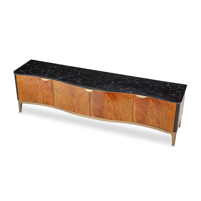 AICO Malibu Crest TV Console in Crotch Mahogany - Visions in Furniture (La Mirada, CA)
