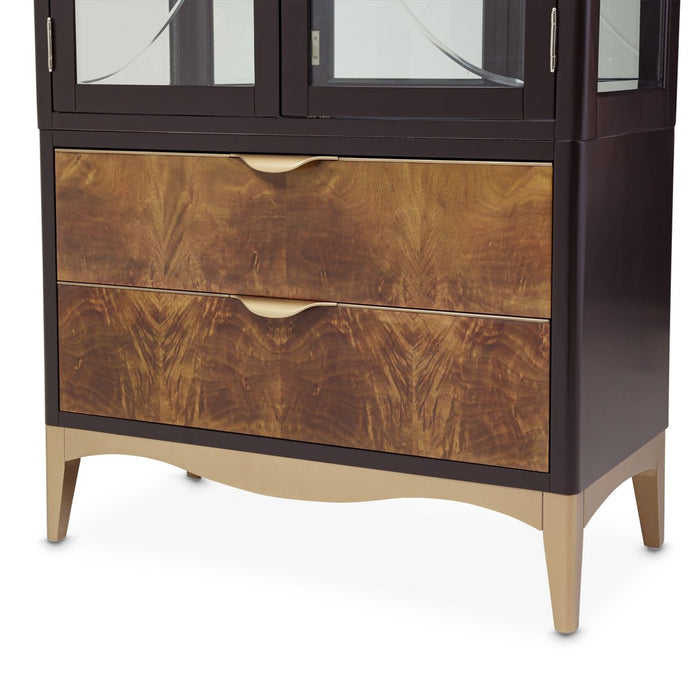 AICO Malibu Crest Display Cabinet in Crotch Mahogany - Visions in Furniture (La Mirada, CA)