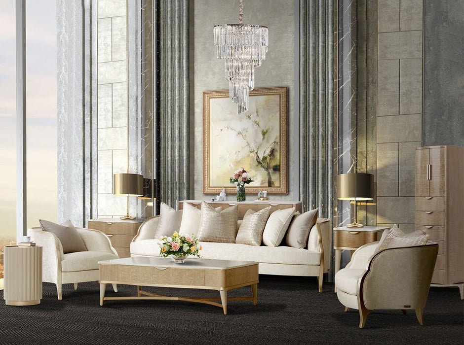 AICO Malibu Crest Round Chairside Table in Chardonnay - Visions in Furniture (La Mirada, CA)