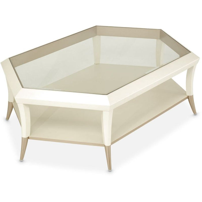 AICO La Rachelle Hexagon Cocktail Table w/Glass in Medium Champagne - Visions in Furniture (La Mirada, CA)