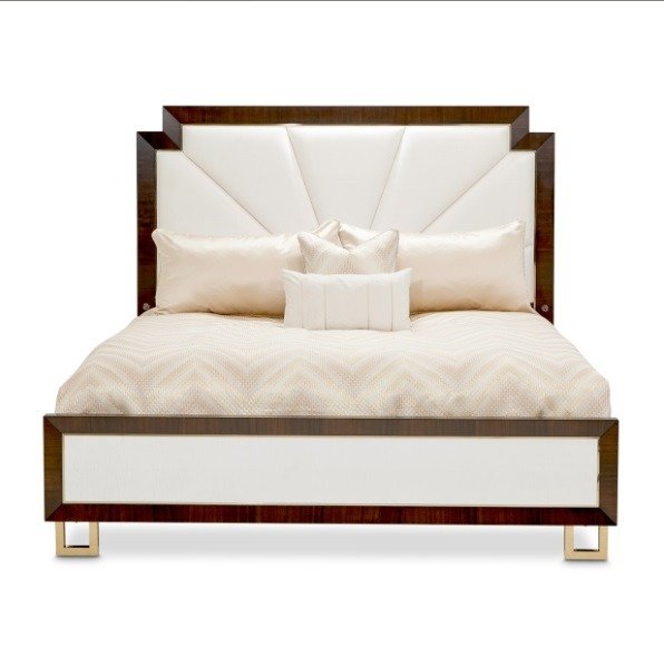 AICO Belmont Place King Panel Upholstered Bed in Espresso - Visions in Furniture (La Mirada, CA)