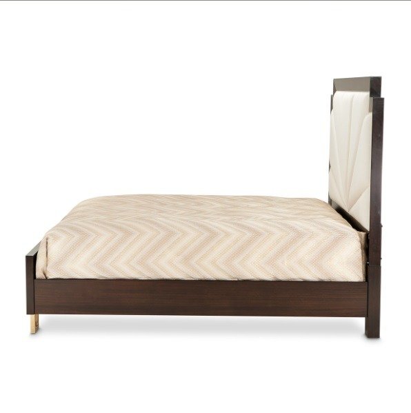 AICO Belmont Place Cal King Panel Upholstered Bed in Espresso - Visions in Furniture (La Mirada, CA)