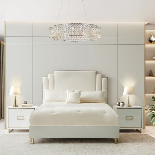 AICO Furniture Palm Gate King Upholstered Platform Bed in Cloud White - Visions in Furniture (La Mirada, CA)
