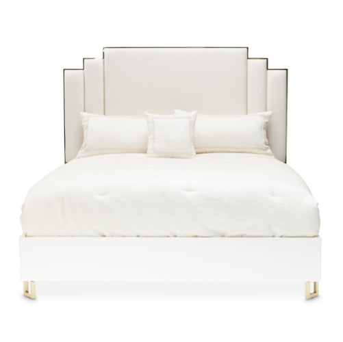 AICO Furniture Palm Gate King Upholstered Platform Bed in Cloud White - Visions in Furniture (La Mirada, CA)