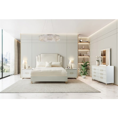 AICO Furniture Palm Gate King Upholstered Platform Bed in Cloud White - Visions in Furniture (La Mirada, CA)