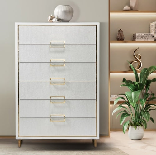 AICO Furniture Palm Gate 6 Drawer Chest in Cloud White - Visions in Furniture (La Mirada, CA)
