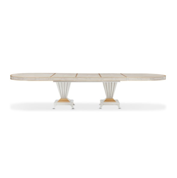 AICO Furniture St. Charles Double Pedestal Dining Table in Dove Gray - Visions in Furniture (La Mirada, CA)