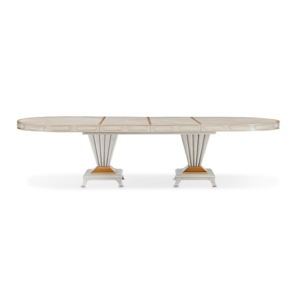 AICO Furniture St. Charles Double Pedestal Dining Table in Dove Gray - Visions in Furniture (La Mirada, CA)