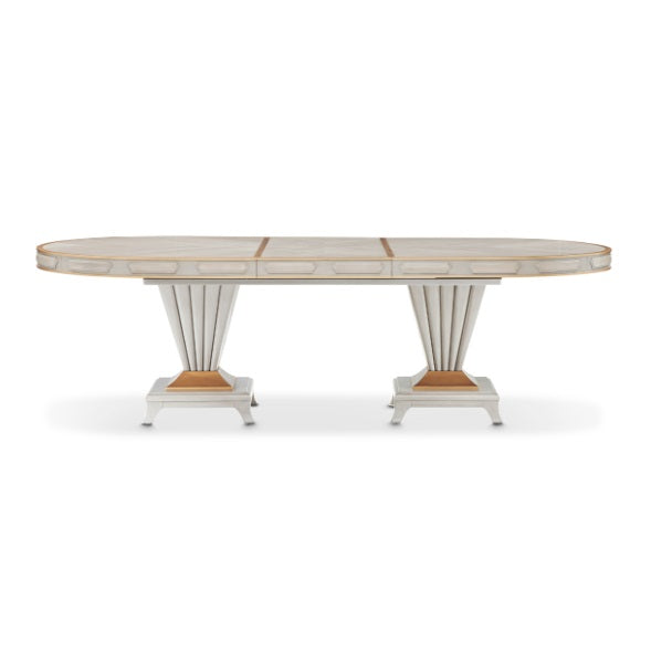 AICO Furniture St. Charles Double Pedestal Dining Table in Dove Gray - Visions in Furniture (La Mirada, CA)