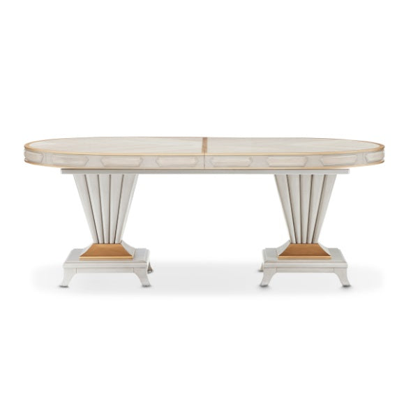 AICO Furniture St. Charles Double Pedestal Dining Table in Dove Gray - Visions in Furniture (La Mirada, CA)