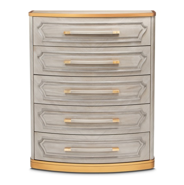 AICO Furniture St.Charles 5 Drawer Highboy Chest in Dove Gray - Visions in Furniture (La Mirada, CA)
