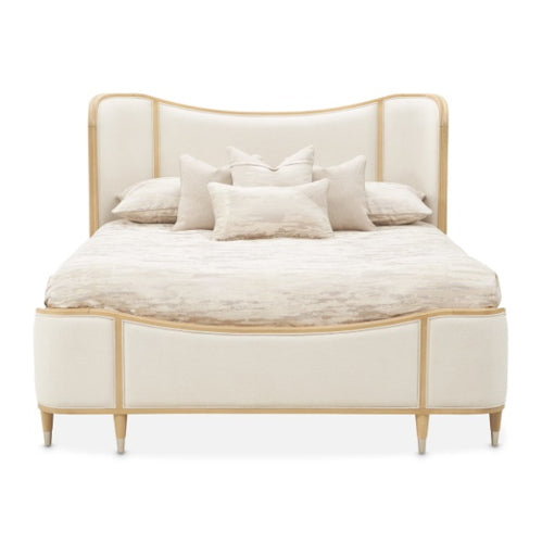 AICO Furniture Camellia Field King Upholstered Panel Bed in Caramel - Visions in Furniture (La Mirada, CA)