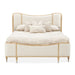 AICO Furniture Camellia Field Queen Upholstered Panel Bed in Caramel - Visions in Furniture (La Mirada, CA)