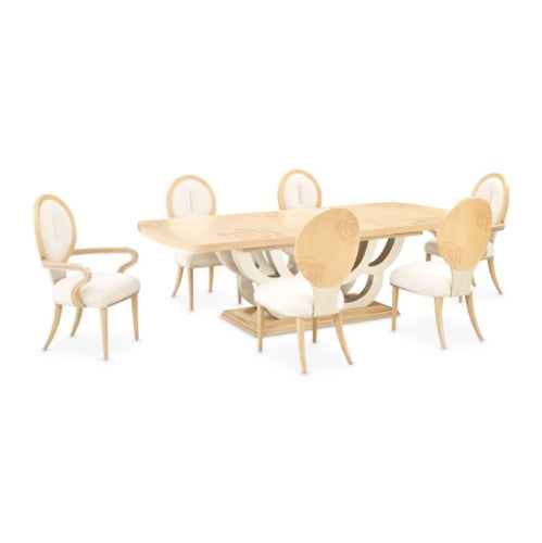 AICO Furniture Camellia Field Rectangular Pedestal Dining Table in Caramel - Visions in Furniture (La Mirada, CA)