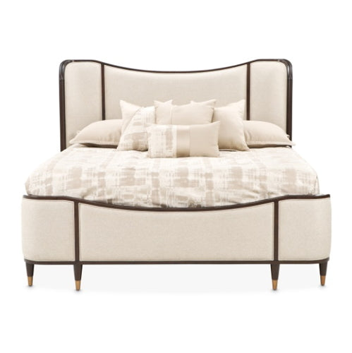 AICO Furniture Camellia Field King Upholstered Panel Bed in Warm Pecan - Visions in Furniture (La Mirada, CA)