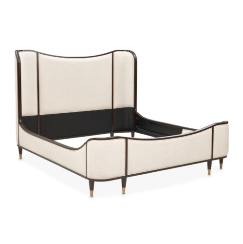 AICO Furniture Camellia Field Queen Upholstered Panel Bed in Warm Pecan - Visions in Furniture (La Mirada, CA)