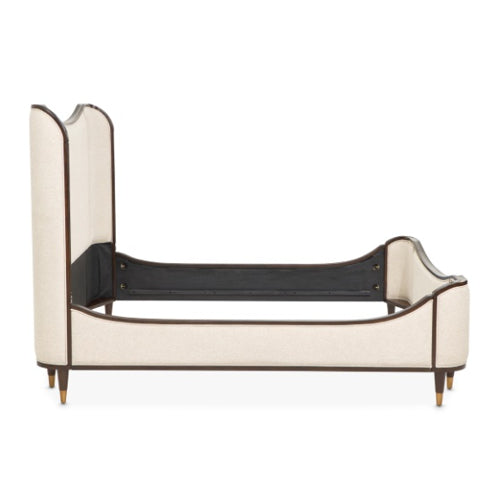 AICO Furniture Camellia Field Queen Upholstered Panel Bed in Warm Pecan - Visions in Furniture (La Mirada, CA)